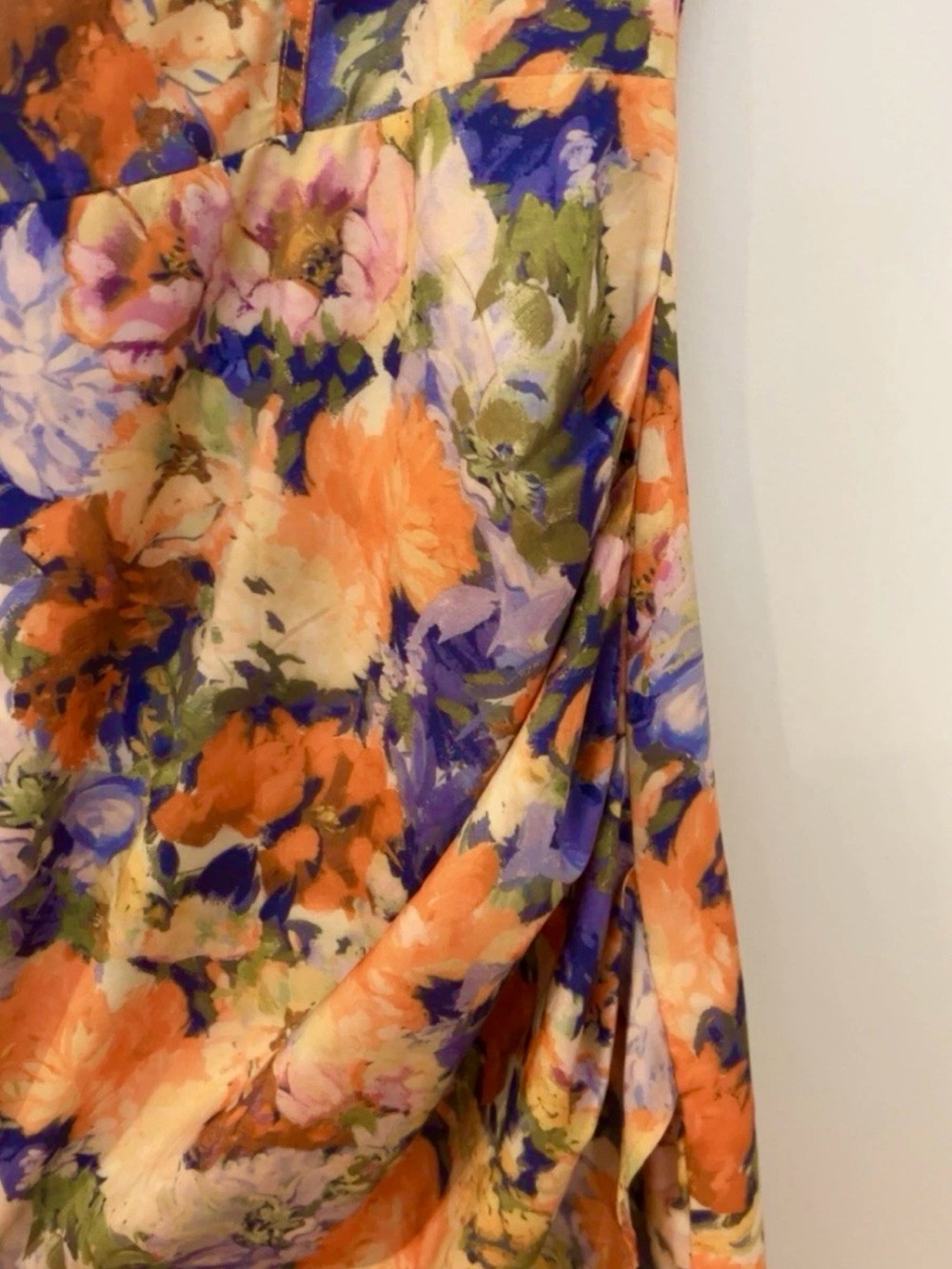Cider Floral Asymmetrical Bodycon Dress in Orange, Purple, Green, Pink - Picture 6 of 7